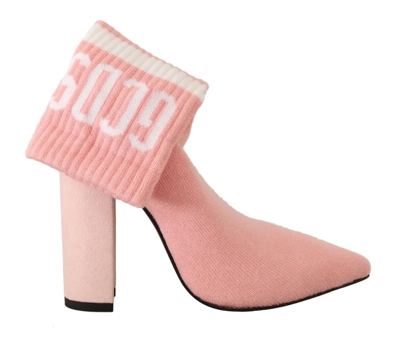 GCDS Suede Logo Socks Block Heel Ankle Boots Women's Shoes