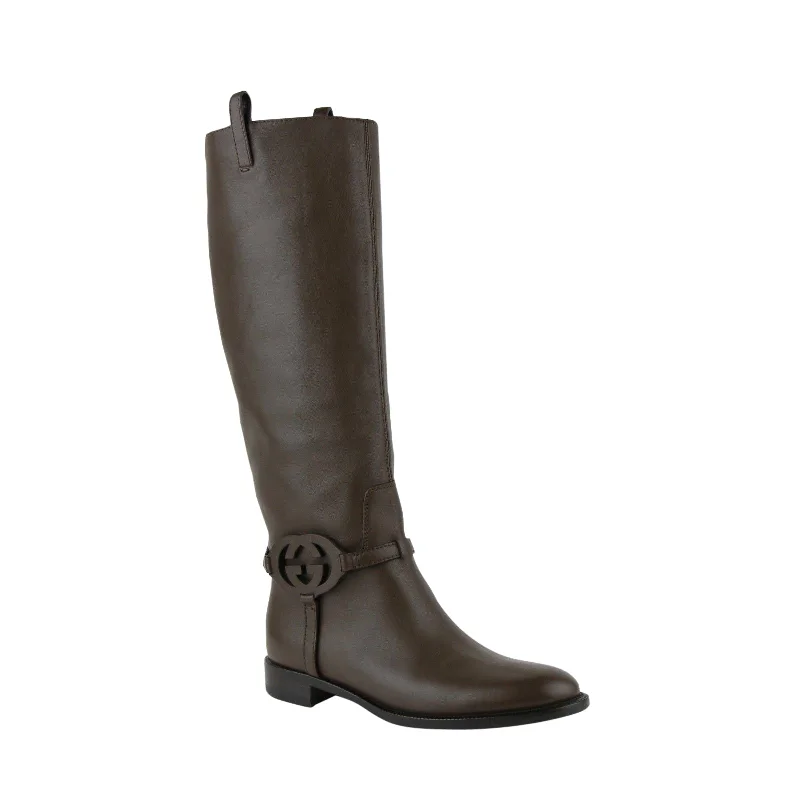 Gucci Women's Interlocking G Leather Knee Boots