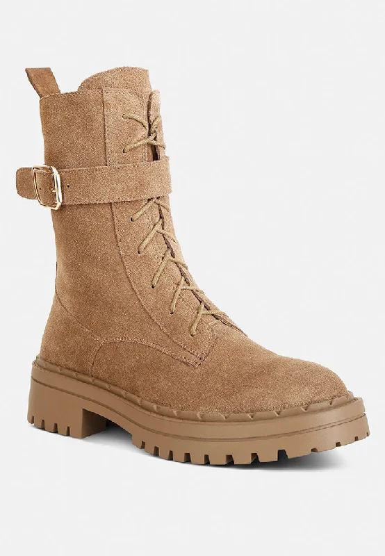 Kasper Suede Chunky Lug Boots In Tan