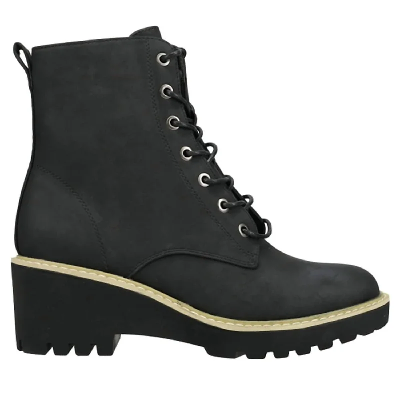 Lace Up Wedge Heel Boot In Black