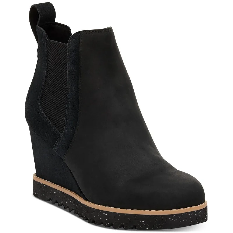 Maddie Boot Womens Leather Almond Toe Wedge Boots