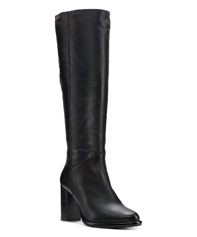 Michela Weatherproof Leather Tall Boot In Black Metallic