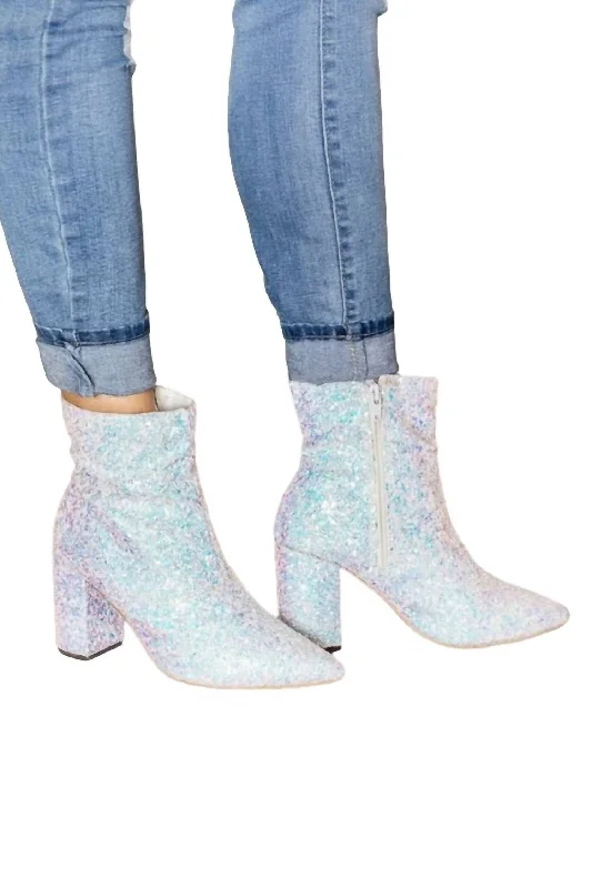 Sophia Unicorn Glitter Boots In Iridescent