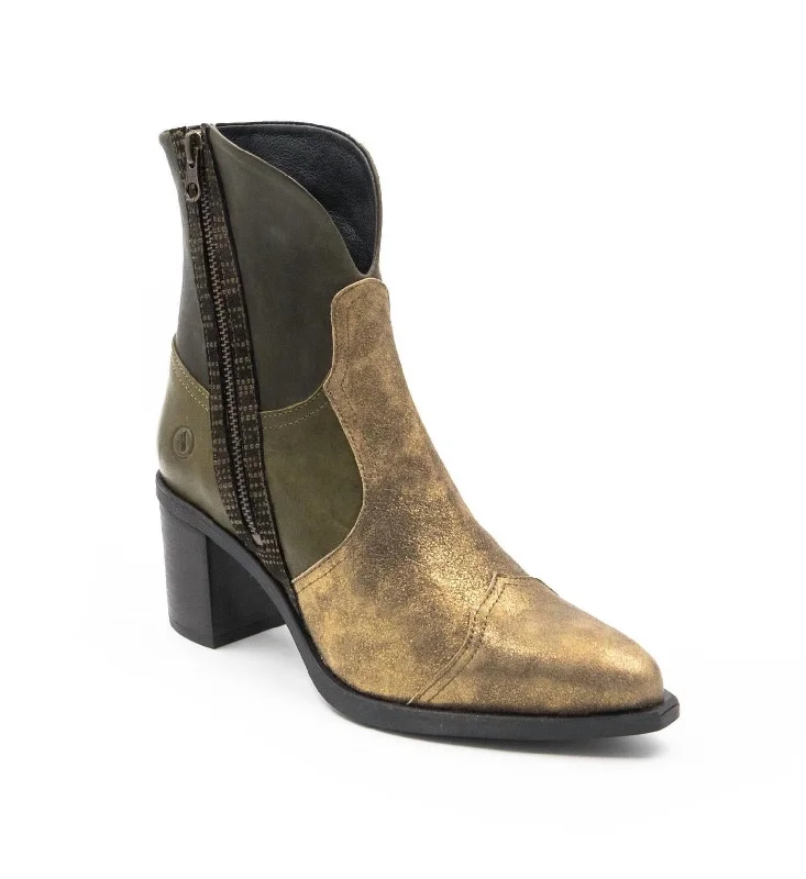 Twist Combo Heeled Boots In Gold/olive