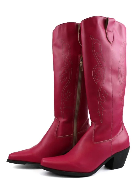 Women's Belle Western Under-The-Knee Boots In Fuchsia