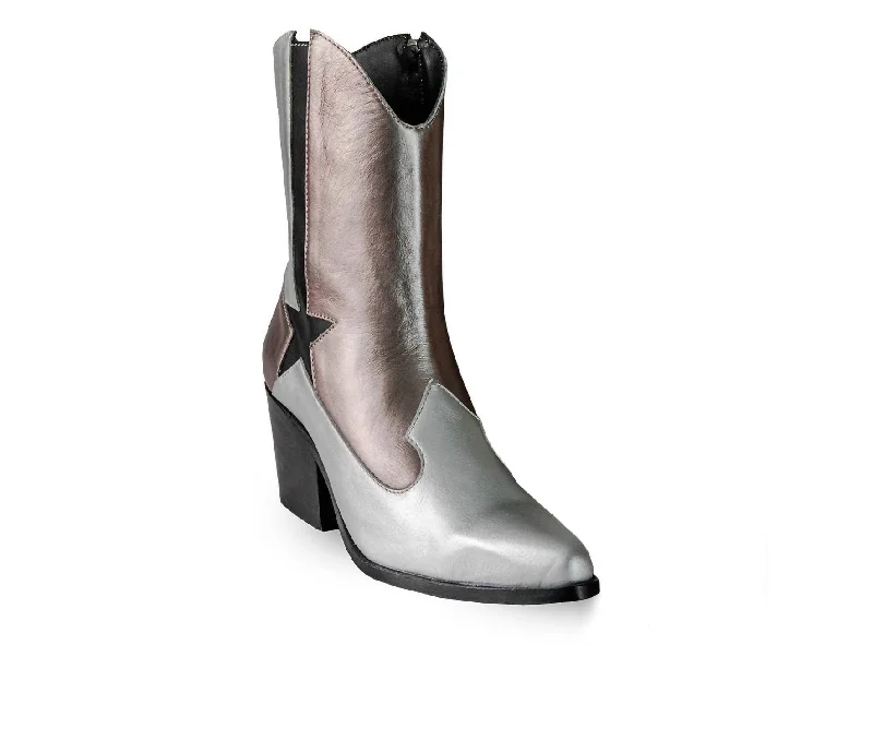 Women's Metallic Premium Leather Stella Boots In Silver