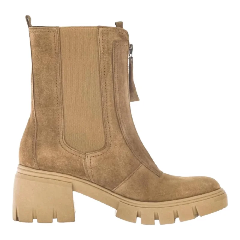 Women's Zip Closure Boots In Lion (Caramel) Suede