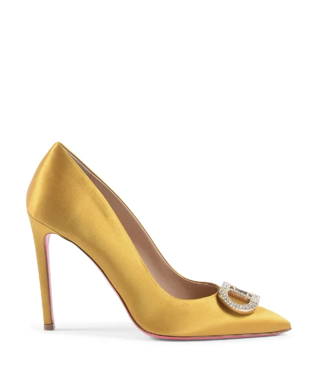 Dee Ocleppo  The D'Orsay Pointed Toe Pumps Yellow Satin