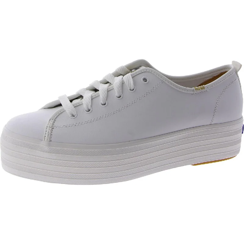 Triple Up Leather White Womens Leather Lace-Up Casual And Fashion Sneakers