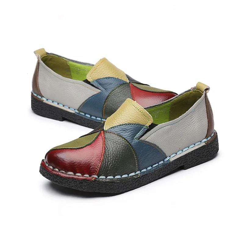 Casual Women's Genuine Leather Mixed Colorful Non-Slip-on Flats Loafers