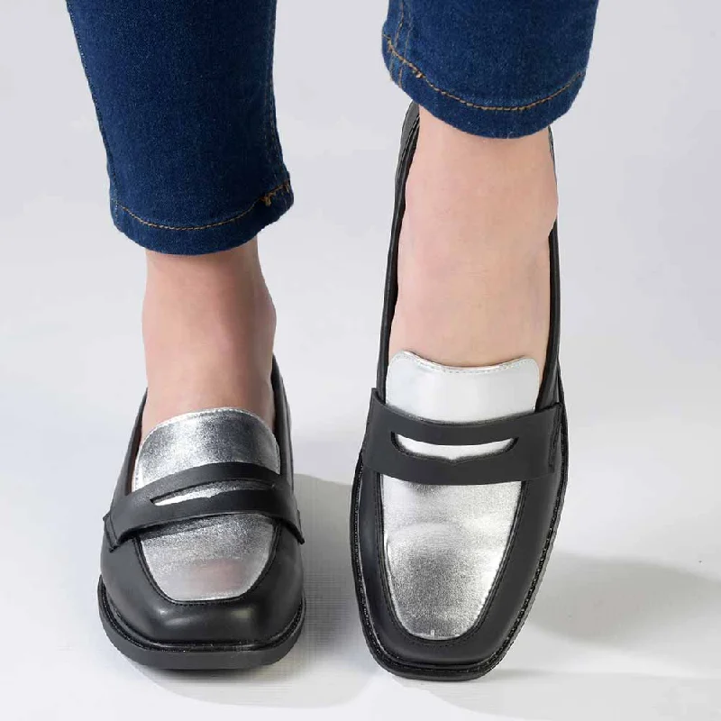 Madison Bliss 2 Tone Slip On Loafers - Black / Silver