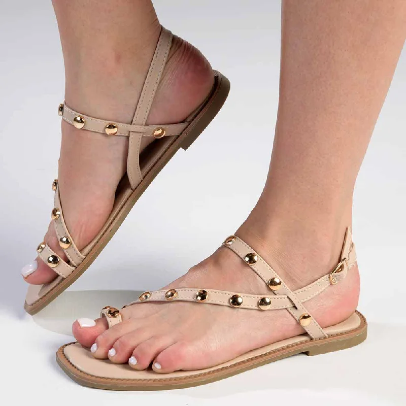 Madison Jay Studded Flat Sandal - Nude