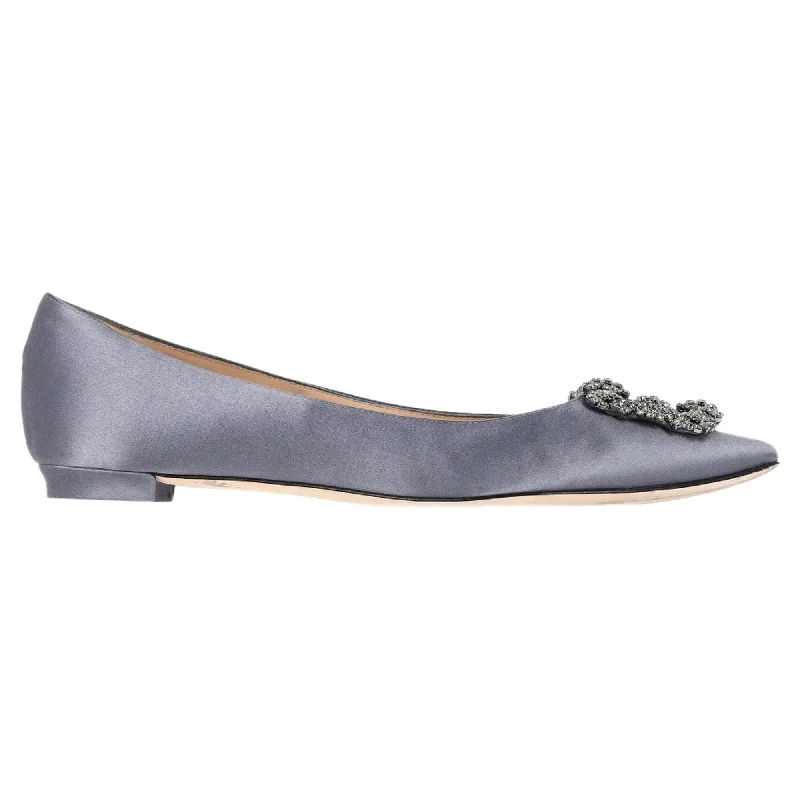 Manolo Blahnik Hangisi Ballet Flats in Blue Satin