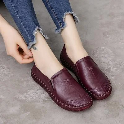 Spring Autumn Women's Soft Genuine Leather Comfortable Sewing Flats Loafers