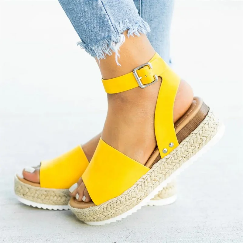 Women's Summer Synthetic Leather Casual High Heel Wedge Sandals